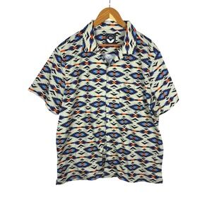 QILO Men Aztec Southwestern ShortSleeve Button Up Camp Shirt XL Superfine Denier